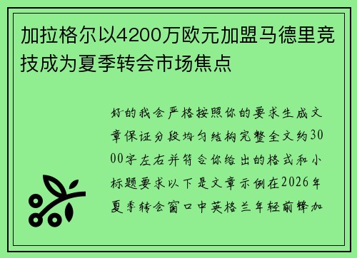 加拉格尔以4200万欧元加盟马德里竞技成为夏季转会市场焦点